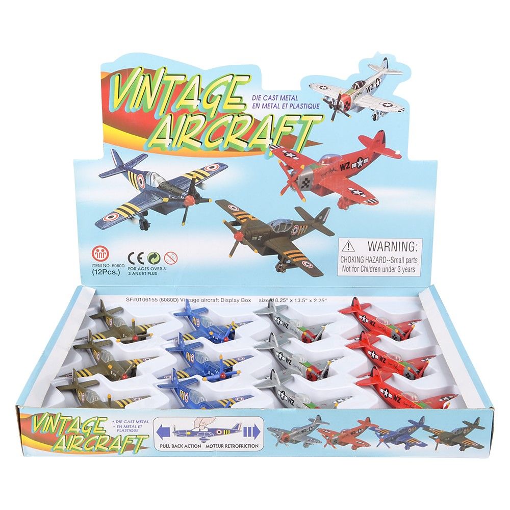 144 Pieces 5" DiE-Cast Pull Back Vintage Plane - Car, Planes, Trains & Bikes