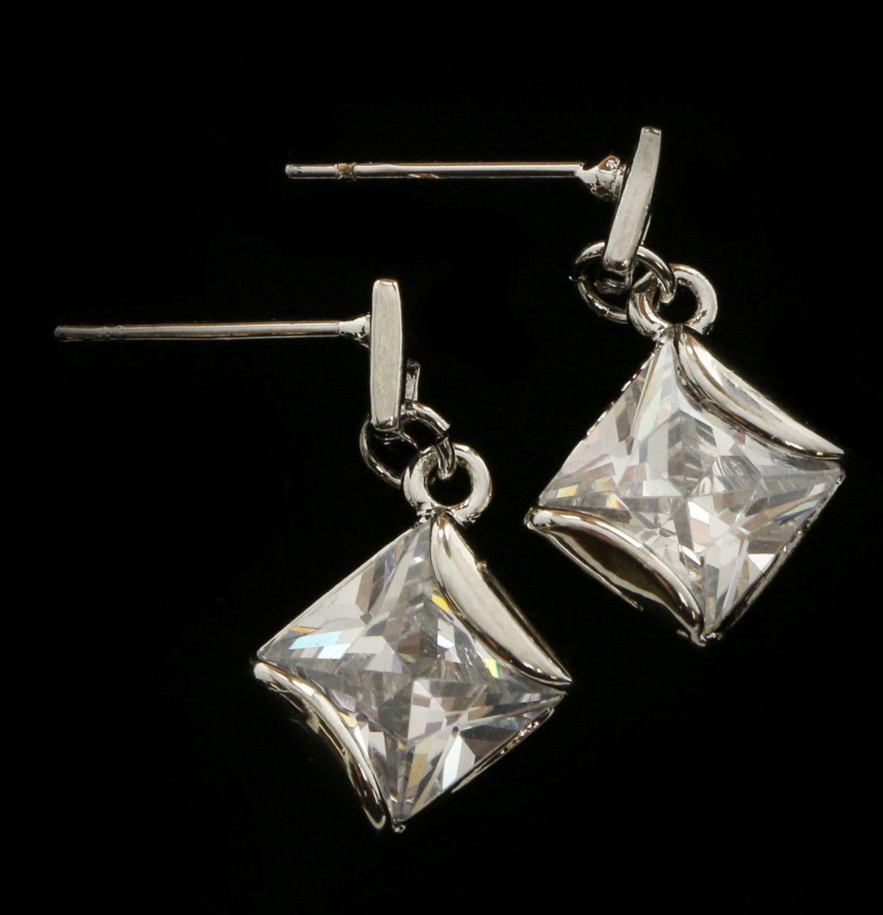 60 Wholesale Silver Tone Cubic Zirconia Dangle Earrings