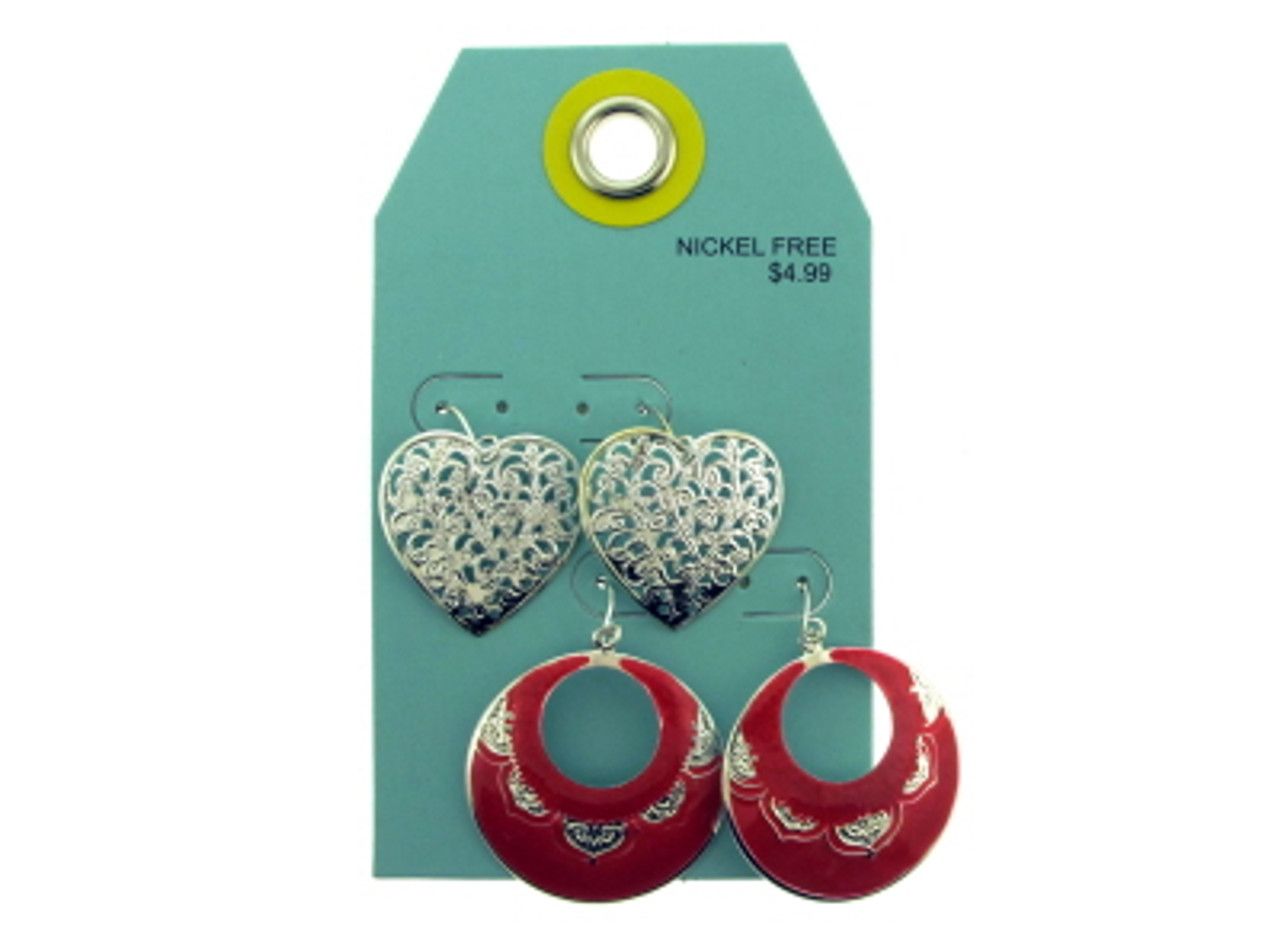 60 Wholesale Multiple Silver Tone And Red Dangle Earrings