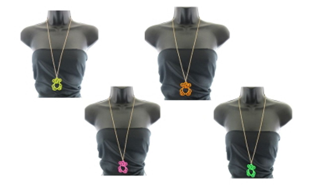 60 Wholesale Neon Teddy Bear Charm Necklace