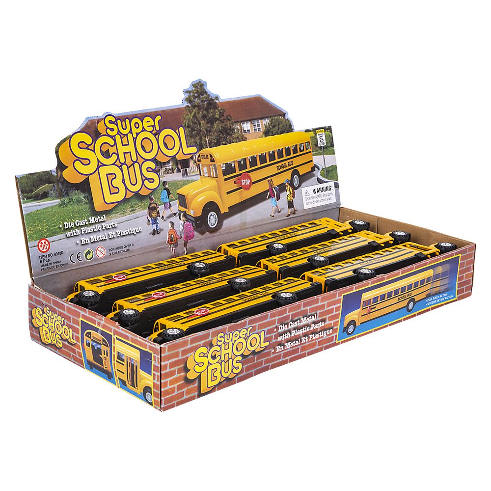 36 pieces 8.5" DiE-Cast Pull Back School Bus (6pcs/display) - Car, Planes, Trains & Bikes