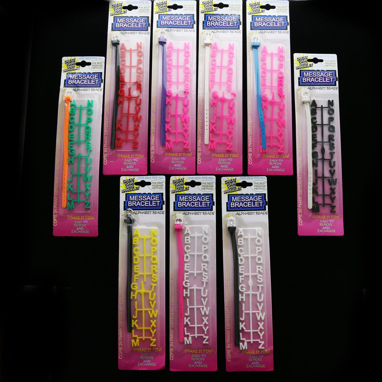 60 Wholesale Assorted Color Rubber Alphabet Message Bracelet