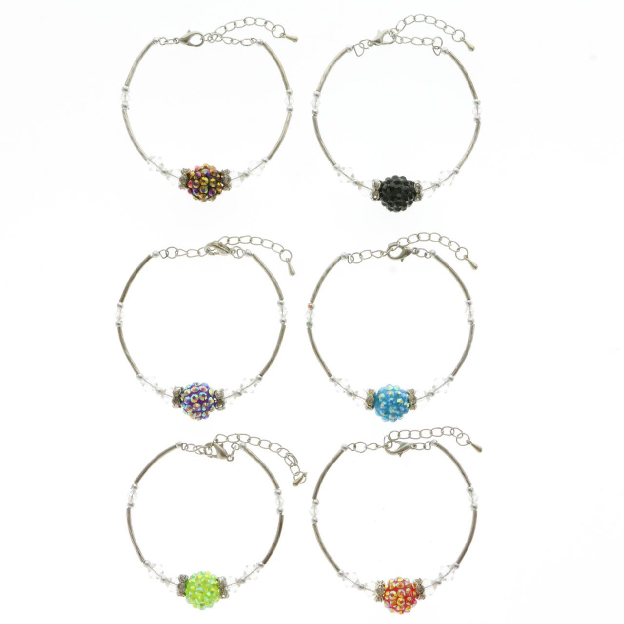 60 Wholesale Silver Tone Faceted Accent Ball Bracelet Set