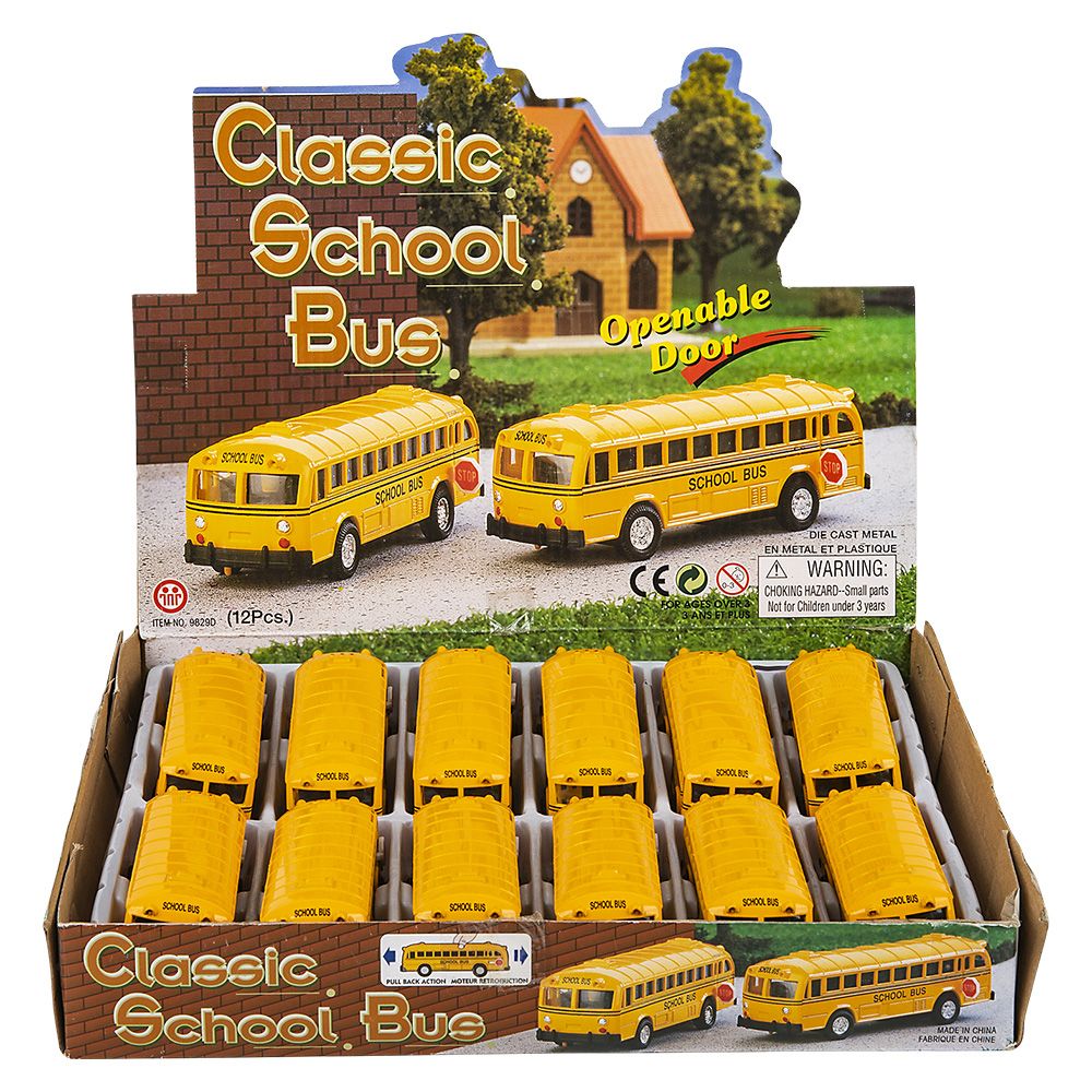 72 pieces 5 inch DiE-Cast Pull Back Classic School Bus 12/display - Car, Planes, Trains & Bikes