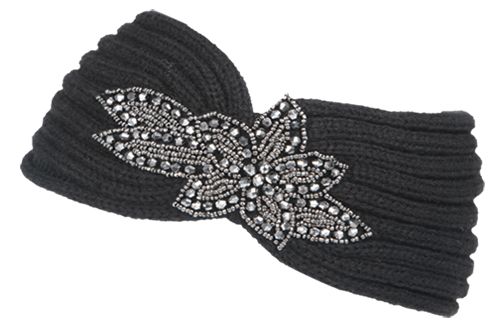 12 Wholesale Fashion Knit Headband With Sequence Flower Trim Assorted