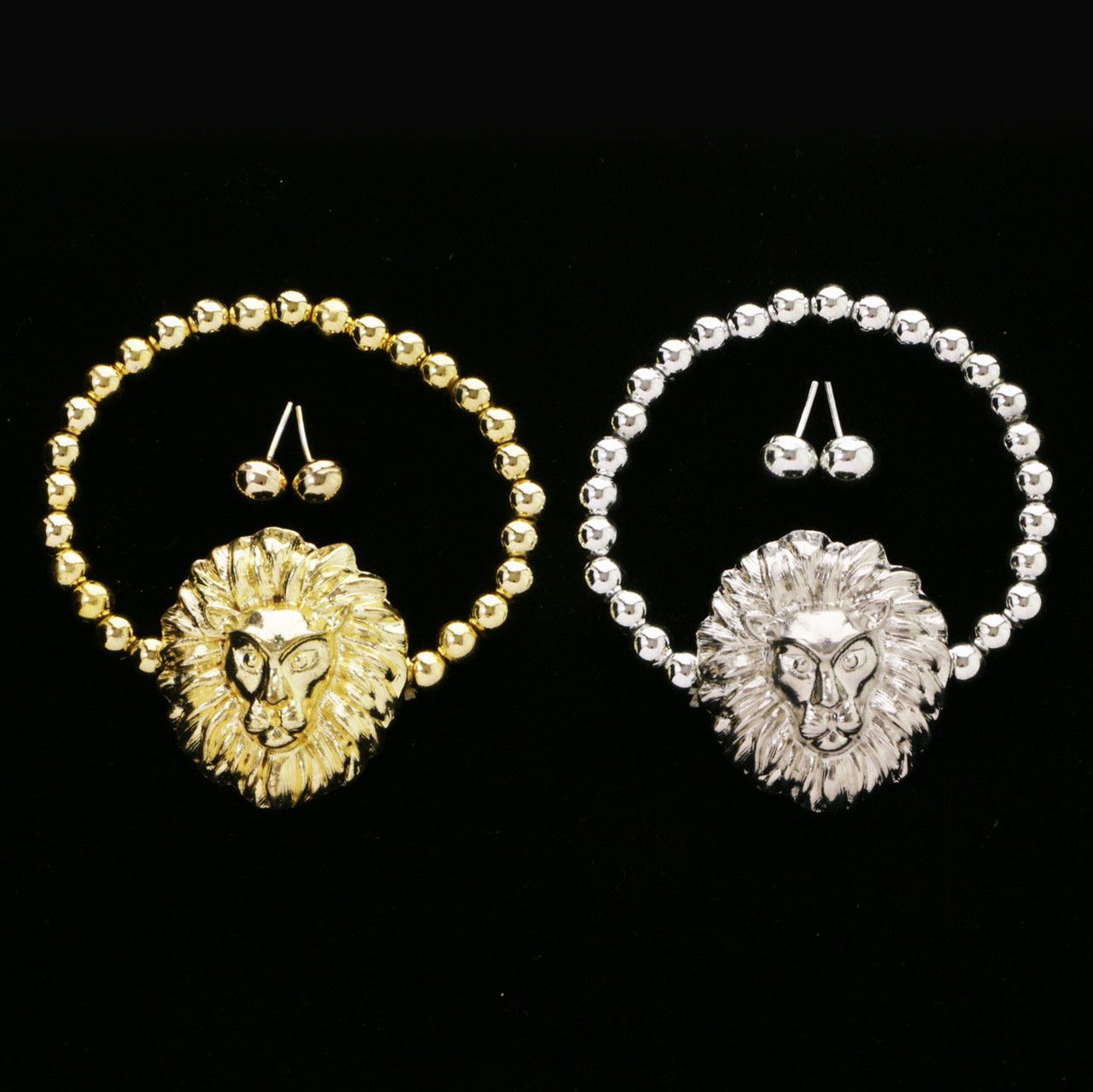 60 Wholesale Silvertone And Goldtone Beaded Bracelets With Stud Earrings