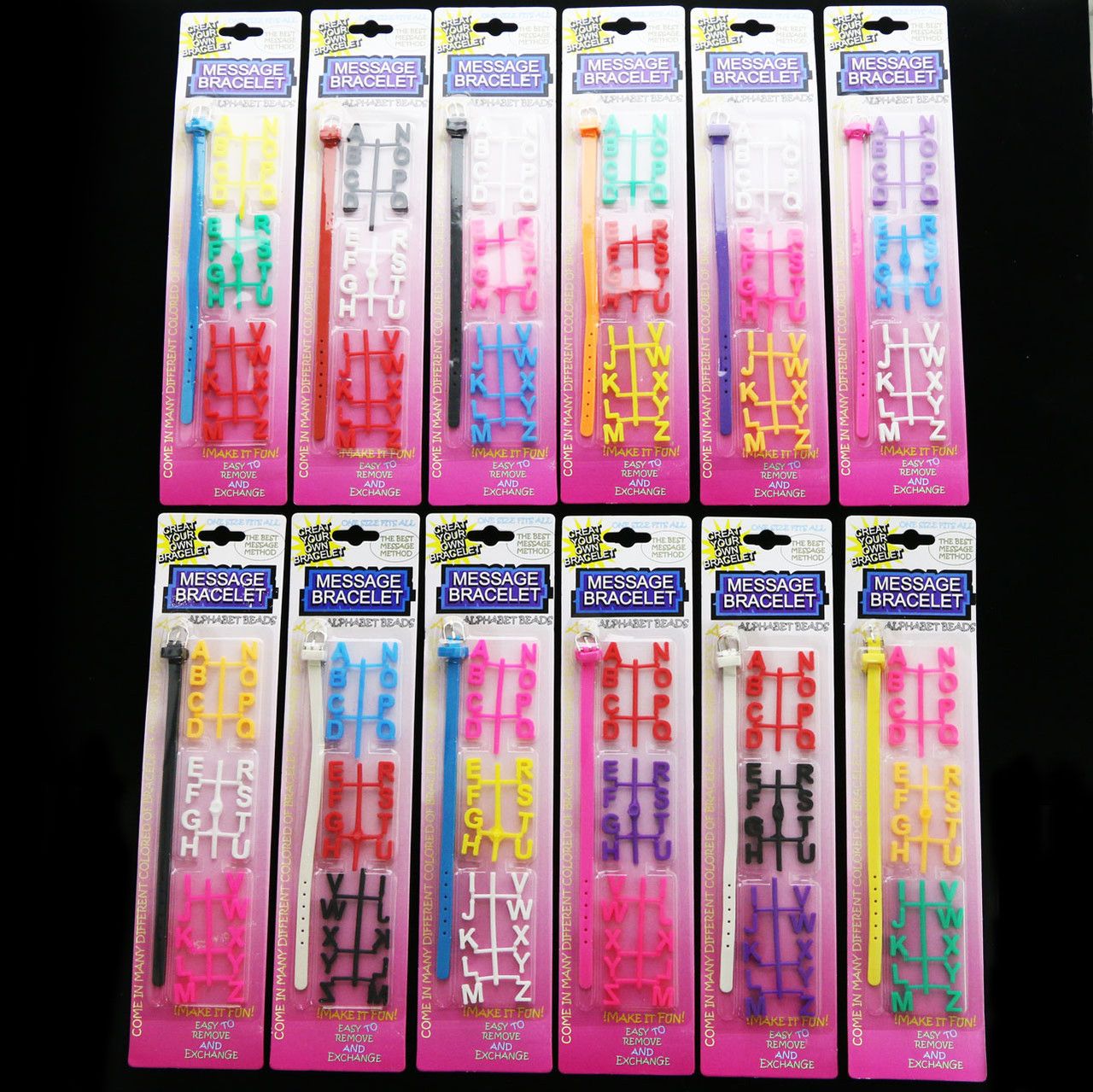 60 Wholesale Assorted Color Rubber Alphabet Message Bracelet