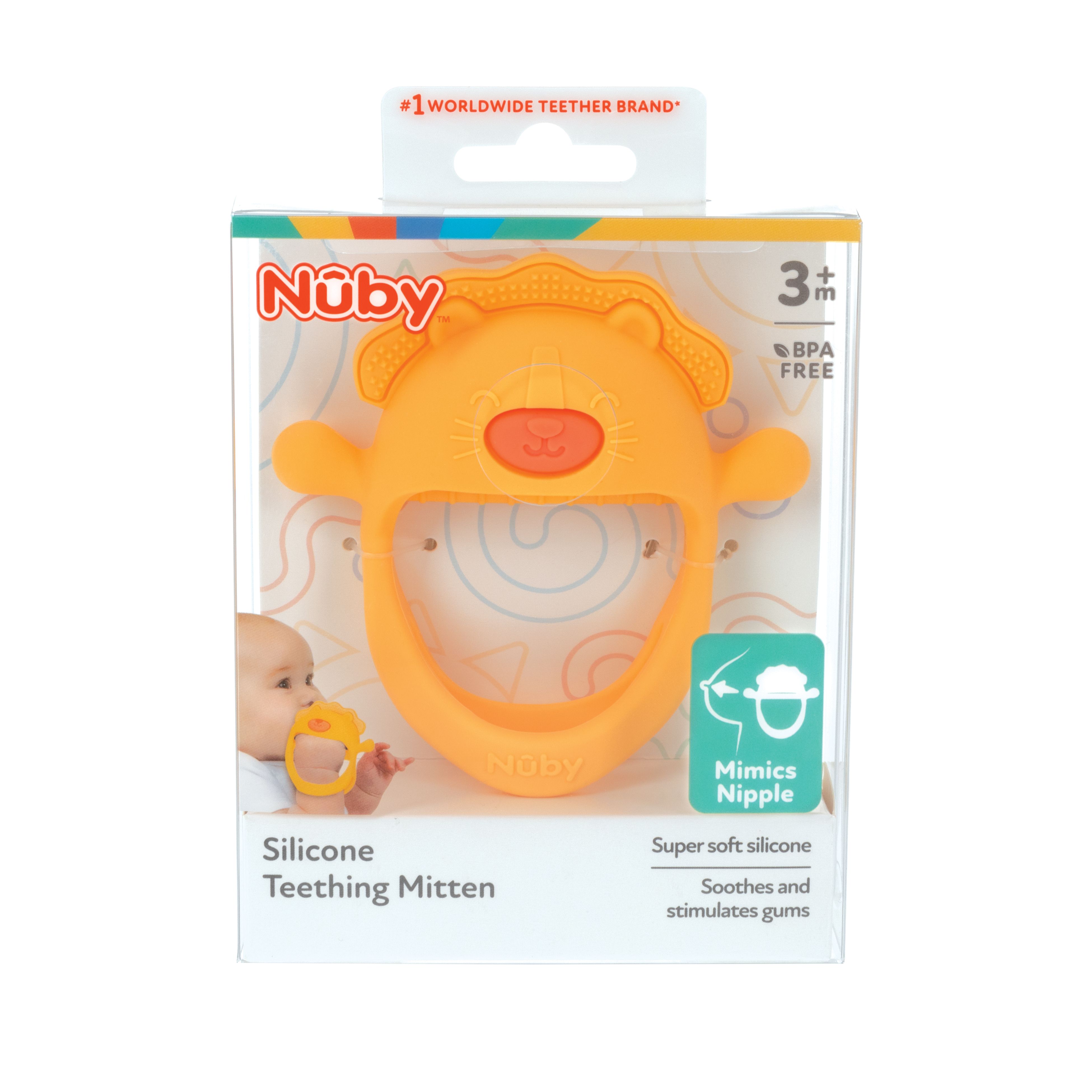 48 of \Nuby 100% Silicone Infant Animal Teething Mitten, Lion, 3+ Months