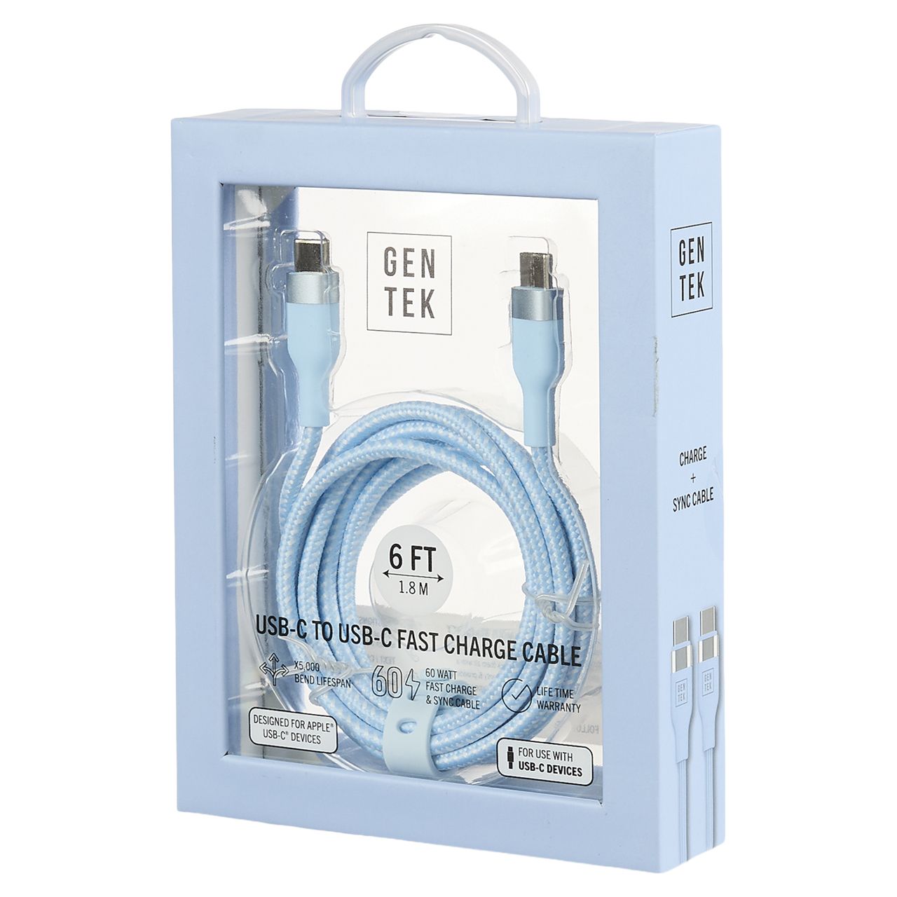 48 pieces Gen Tek 6ft 60w Usb C To Usb C Fast Charging Cable - Light Blue - Cable wire