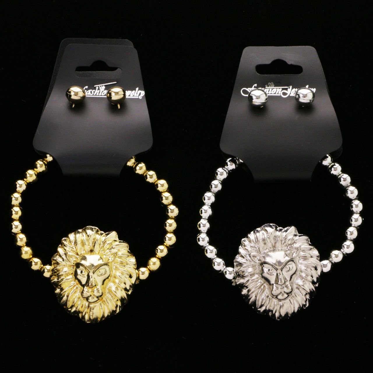 60 Wholesale Silvertone And Goldtone Beaded Bracelets With Stud Earrings