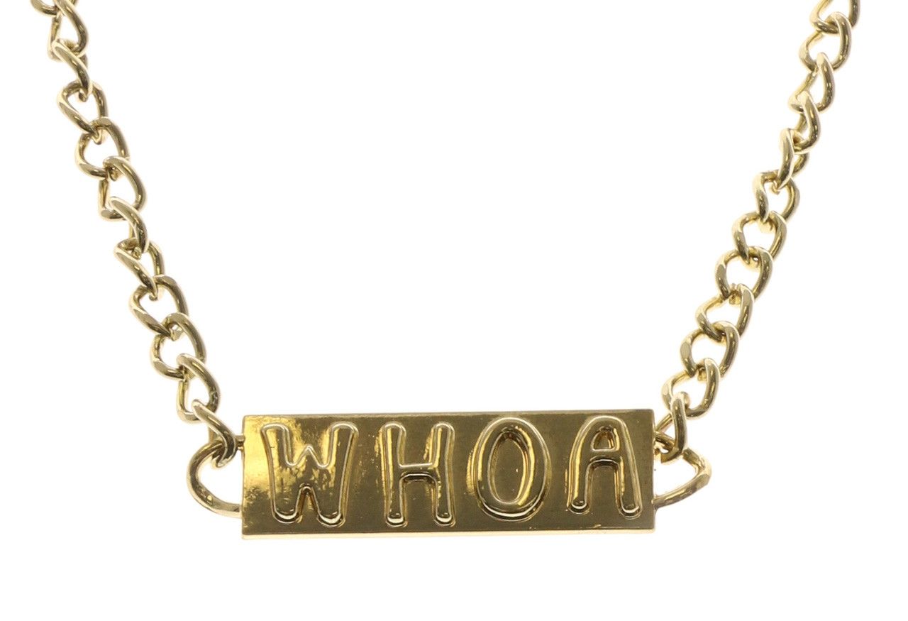 60 Wholesale Chain Link Necklace With A Name Plate Charm Reading The Word Whoa