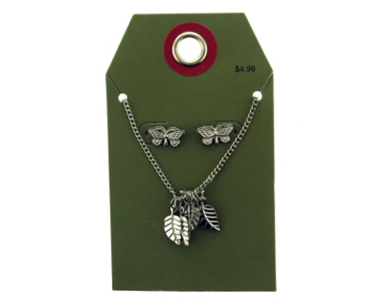 60 Wholesale Silver Tone Leaf And Butterfly Necklace And Earring Set