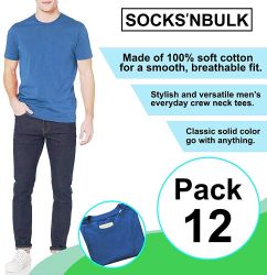 36 Pieces Men's Cotton Short Sleeve T-Shirt Size 6X-Large - Blue - Solid T-Shirts