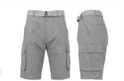 12 Pieces of Mens 13in Inseam Twill Belted Cargo Shorts Grey