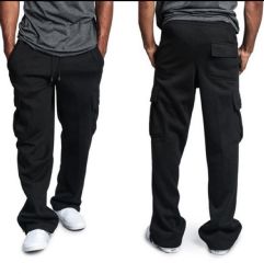 12 Pieces of Mens Cargo Pocket Fleece Sweatpants Black