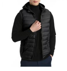 6 Pieces of Mens Packable DowN-Like Hooded Puffer Vest Black C