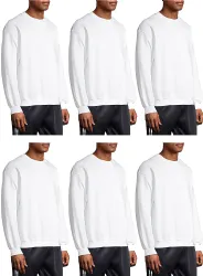 6 Pieces Mens White Cotton Blend Fleece Sweat Shirts Size 3xl Pack Of 6 - Mens Sweat Shirt