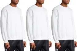 3 Wholesale Mens Cotton White Crew Neck Sweatshirt Size Small