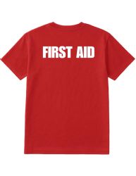 12 Wholesale Red First Aid T-Shirts Cotton Blend Uniform Tees For Medical Staff & Emergency Response, Size Medium