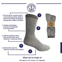 60 Pairs Yacht & Smith Kids Merino Wool Thermal Winter Camping Boot Socks - Boys Crew Sock
