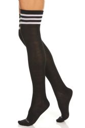 60 Wholesale Yacht & Smith Womens Over The Knee Referee Thigh High Boot Socks Black With White Stripes