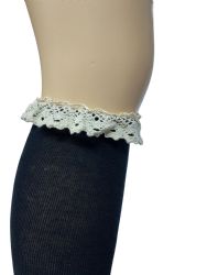 36 Wholesale Yacht & Smith 100% Cotton Womens Knee High Socks With Lace Trim, Size 9-11 Solid Black