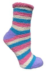48 Wholesale Yacht & Smith Women's Fuzzy Snuggle Socks , Size 9-11 Comfort Socks Assorted Stripes