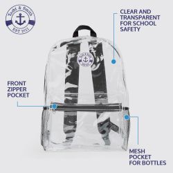 72 Wholesale Yacht & Smith 17inch Water Resistant Clear Backpack With Adjustable Padded Straps Black