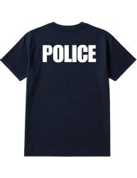 60 Wholesale Unisex Cotton Police Printed T Shirt Navy With White Print Back And Front Size Large