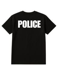 48 Wholesale Unisex Cotton Police Printed T Shirt Black With White Print Back And Front Size Medium