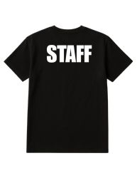 24 Pieces of Unisex Cotton Staff Printed T Shirt Black With White Print Back And Front Size Medium