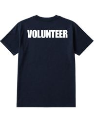 60 Pieces of Unisex Cotton Volunteer Printed T Shirt Navy With White Print Back And Front Size Small