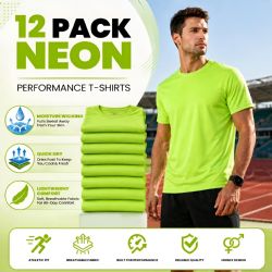 12 Wholesale Unisex Moisture Wicking Neon Green T Shirt Size Medium