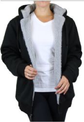 12 Pieces Women's Loose Fit Oversize Full Zip Sherpa Lined Hoodie Fleece - Black Size Large - Women's Hoodies And Sweatshirts