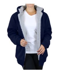 12 Pieces Women's Loose Fit Oversize Full Zip Sherpa Lined Hoodie Fleece - Navy Size Xxl - Womens Sweaters & Cardigan