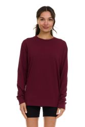12 Wholesale Womens Cotton Long Sleeve Oversized T-Shirts, Casual Fit Tops, Dark Assorted Size Medium