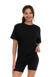 36 Pieces of Womens Oversized Cotton Crew Neck Short Sleeve T-Shirts Black, Large