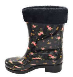 12 Pieces Womens Rain Boots Flowers Designed Lightweight Color Black Size 6-10 - Women's Boots