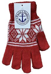 12 Wholesale Yacht & Smith Snowflake Print Womens Winter Gloves With Stretch Cuff