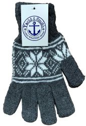 12 Wholesale Yacht & Smith Snowflake Print Womens Winter Gloves With Stretch Cuff
