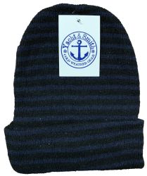 144 Pieces Yacht & Smith Unisex Knit Winter Hat With Stripes Assorted Colors - Winter Beanie Hats