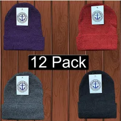 12 Pieces Yacht & Smith Unisex Assorted Dark Colors Adult Winter Beanies - Winter Beanie Hats