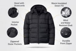 Yacht & Smith Warm Down Insulated Mens Hooded Winter Jacket Assorted Sizes S-Xl Silver Gray