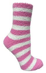 48 Wholesale Yacht & Smith Women's Fuzzy Snuggle Socks , Size 9-11 Assorted Stripes