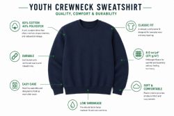 24 Pieces Youth Cotton Crew Neck Sweat Shirt Royal Blue Size Large - Boys Hoodies and Sweaters