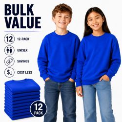 12 Wholesale Youth Cotton Crew Neck Sweat Shirt Royal Blue Size 2xlarge