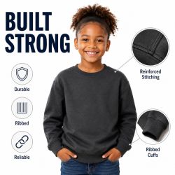 24 Wholesale Youth Cotton Crew Neck Sweat Shirt Charcoal Gray Size Medium
