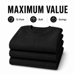 12 Wholesale Youth Cotton Crew Neck Sweat Shirt Black Size Large
