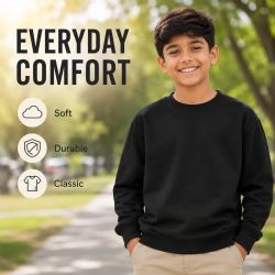 3 Wholesale Youth Cotton Crew Neck Sweat Shirt Black Size Medium