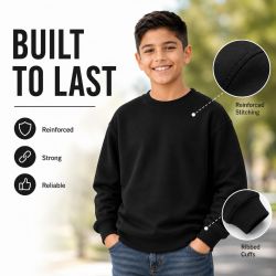 3 Wholesale Youth Cotton Crew Neck Sweat Shirt Black Size Medium